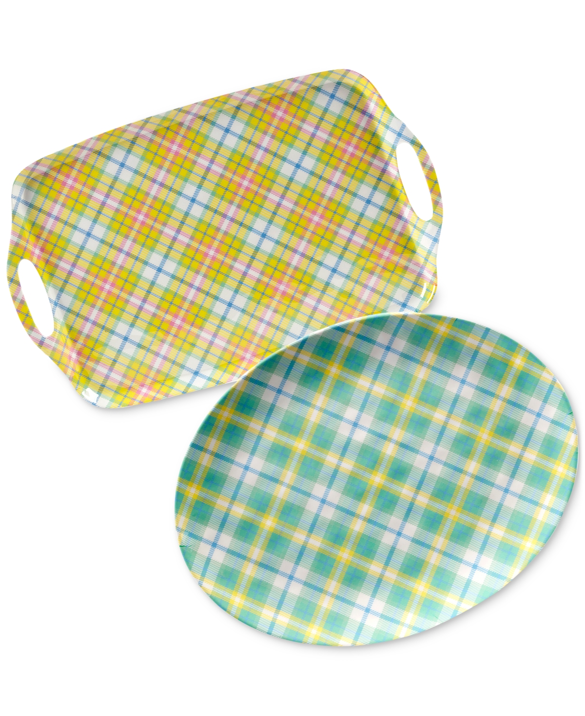 Certified International Easter Plaid Melamine Trays, Set 2 In Yellow