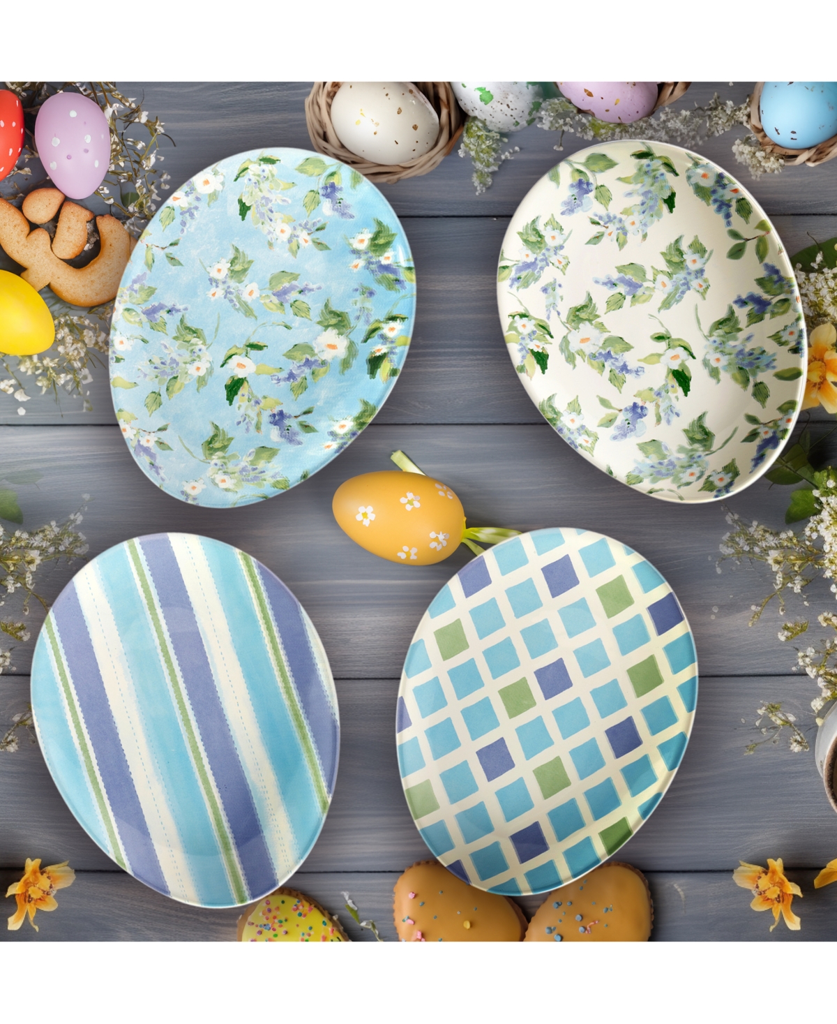 Shop Certified International Easter Egg-shaped Plates, Set Of 4 In Blue