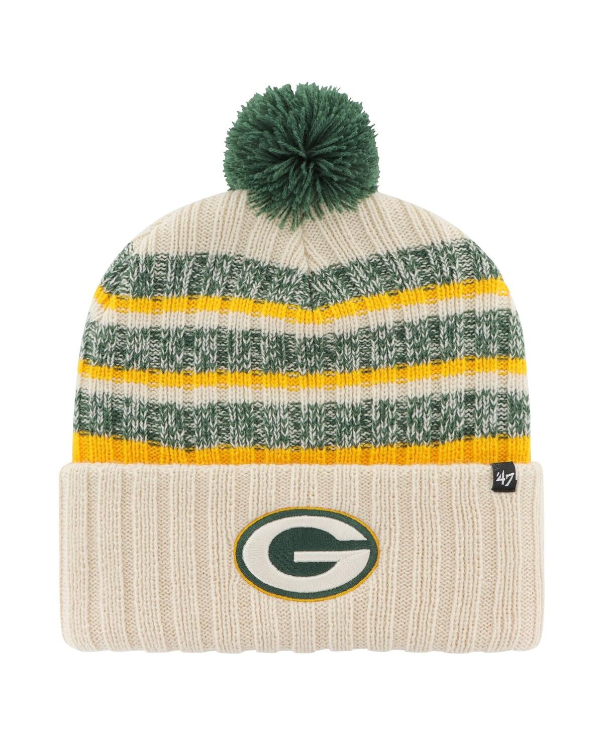 47 Brand Men's ' Cream Green Bay Packers Tavern Cuffed Knit Hat With Pom