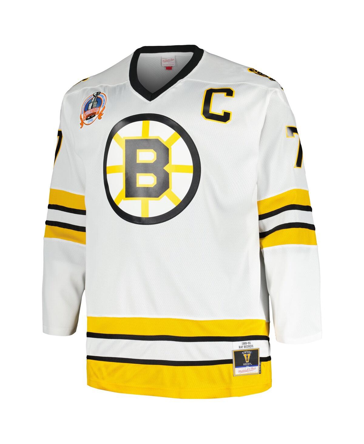 Men's Mitchell & Ness Ray BourqueBoston Bruins Big and Tall Captain Patch Blue Line Player Jersey - White