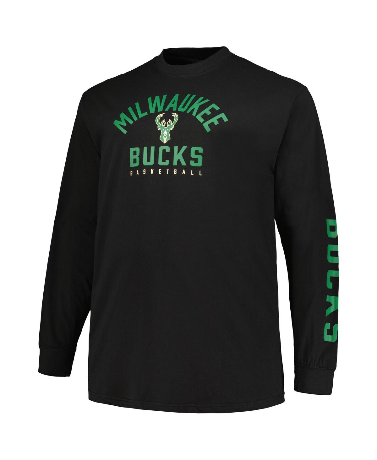 Men's Fanatics Black Milwaukee Bucks Big and Tall Short Sleeve and Long Sleeve T-shirt Set - Black