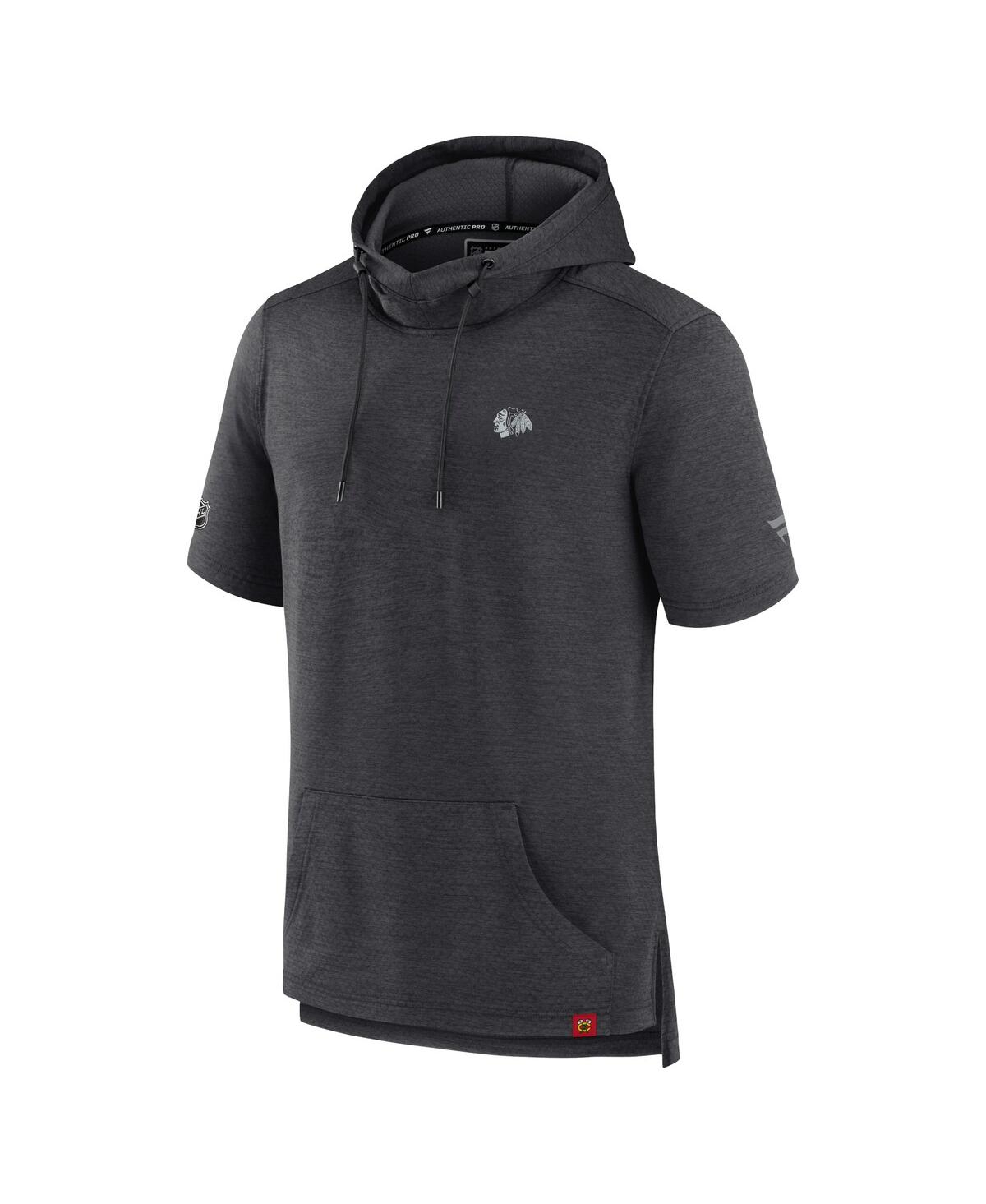 Men's FanaticsChicago Blackhawks Authentic Pro Short Sleeve Pullover Hoodie - Heather Charcoal