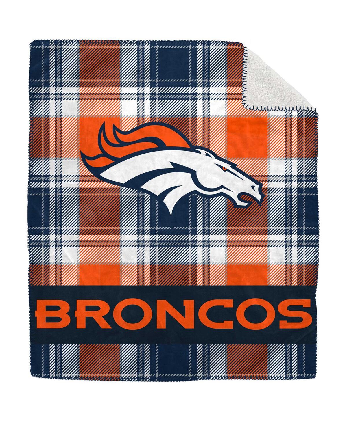 Pegasus Home Fashions Denver Broncos 50" X 60" Plaid Flannel Sherpa Plush Blanket In Orange,blue