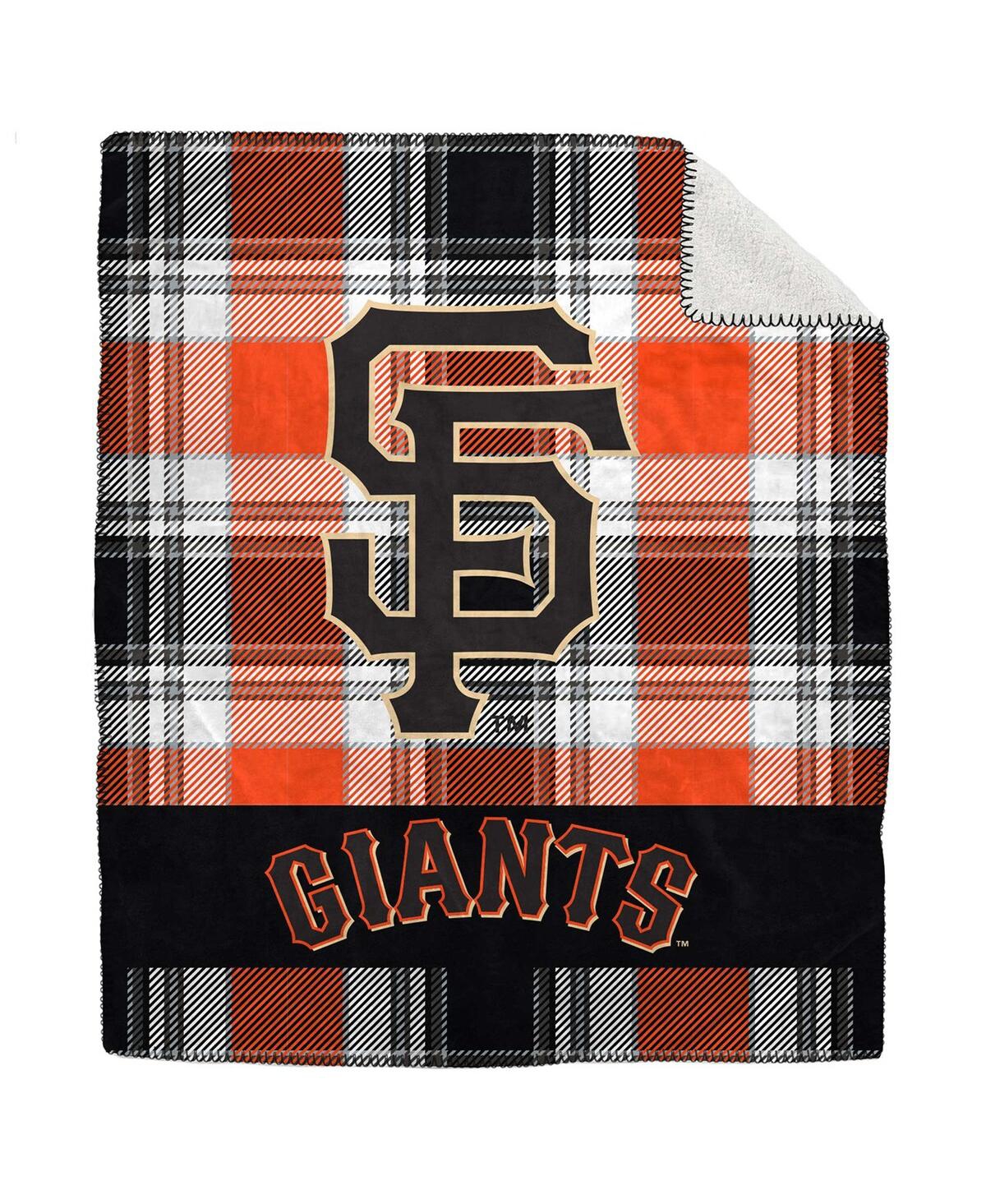 Pegasus Home Fashions San Francisco Giants 50" X 60" Plaid Flannel Sherpa Plush Blanket In Orange,black