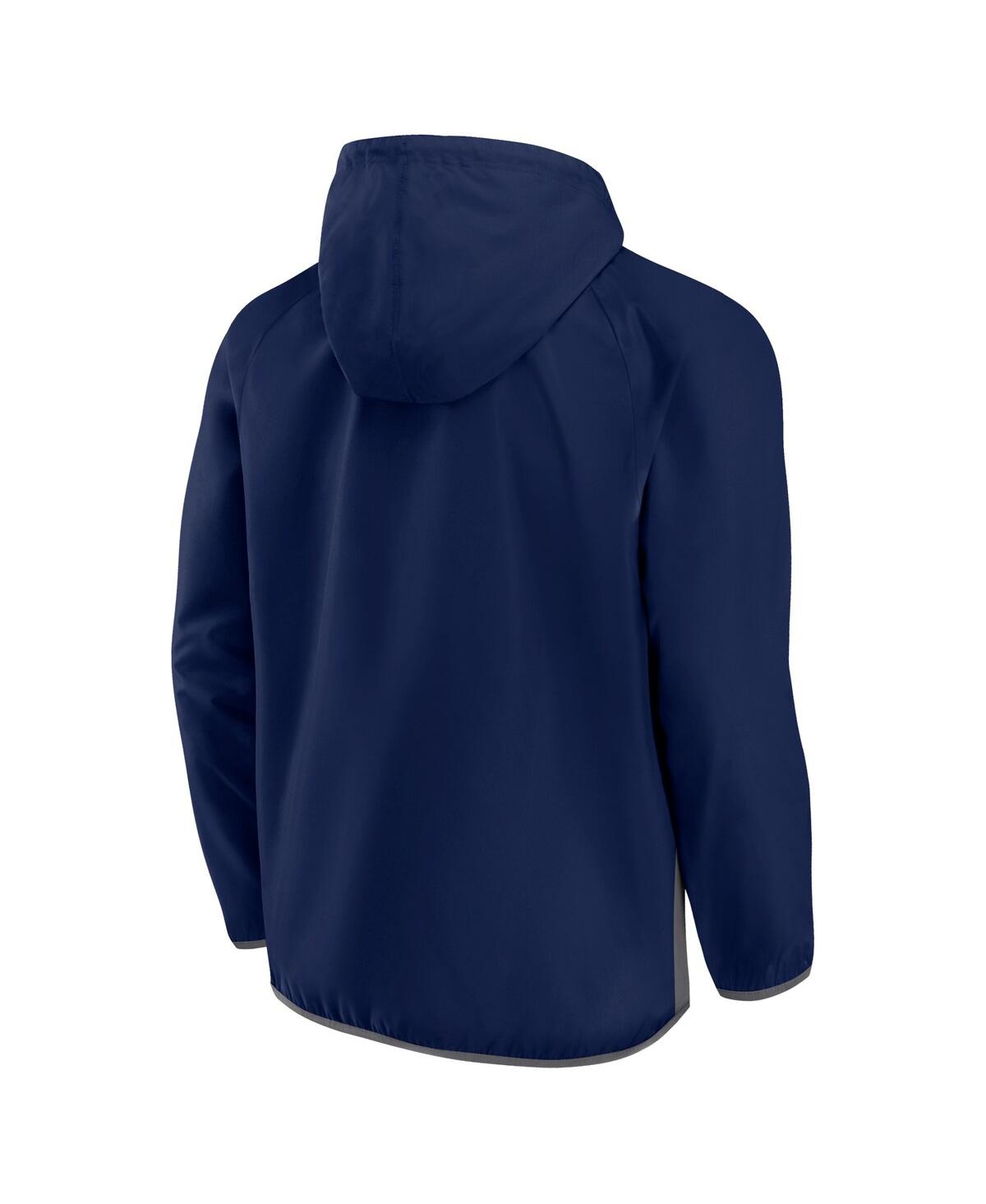 Fanatics Branded  Navy/gray Memphis Grizzlies Anorak Flagrant Foul Color-block Raglan Hoodie Half-zi In Navy,gray