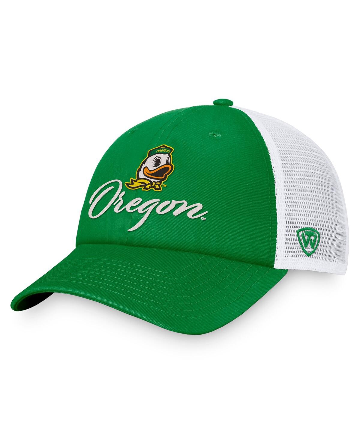 Top Of The World Women's  Green, White Oregon Ducks Charm Trucker Adjustable Hat In Green,white