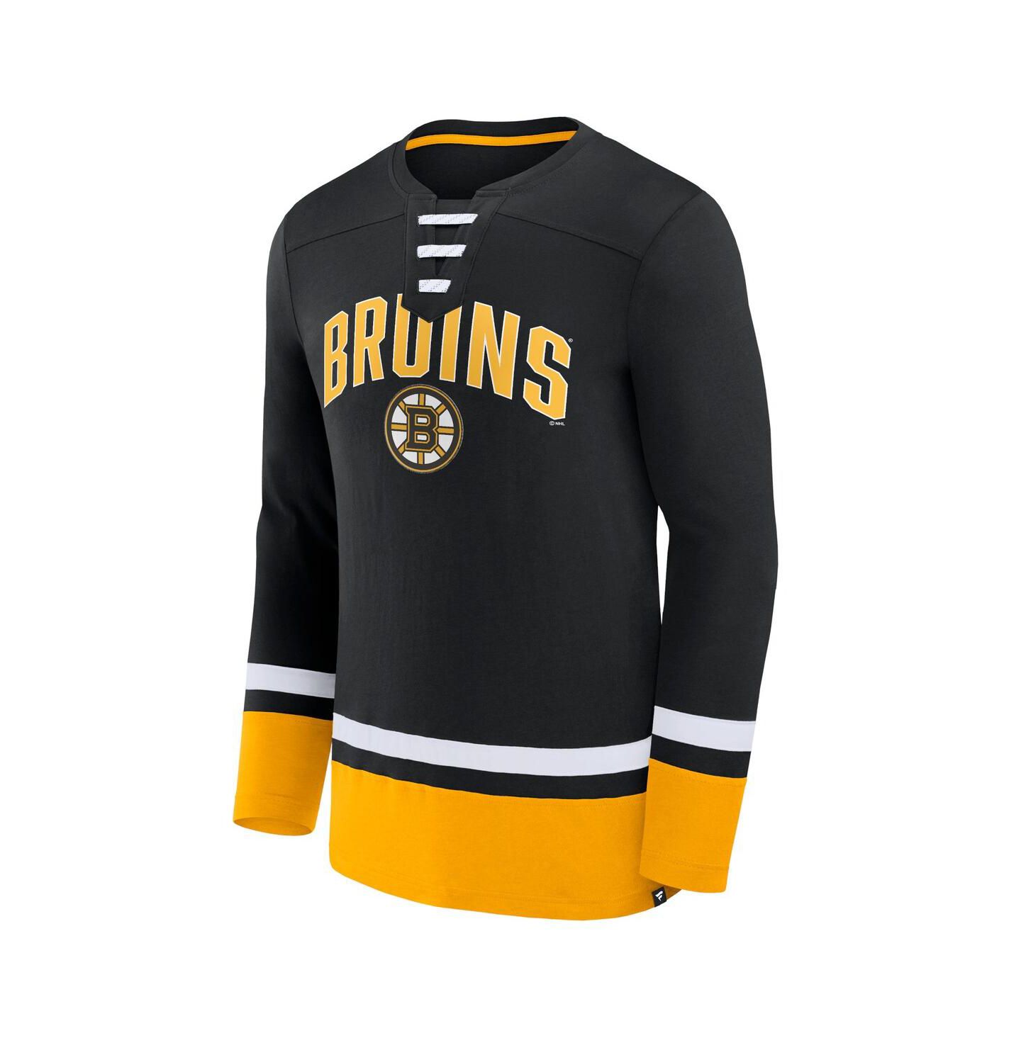 Мужская футболка Fanatics Black Boston Bruins Back Pass Lace-Up Long Sleeve — фото 2