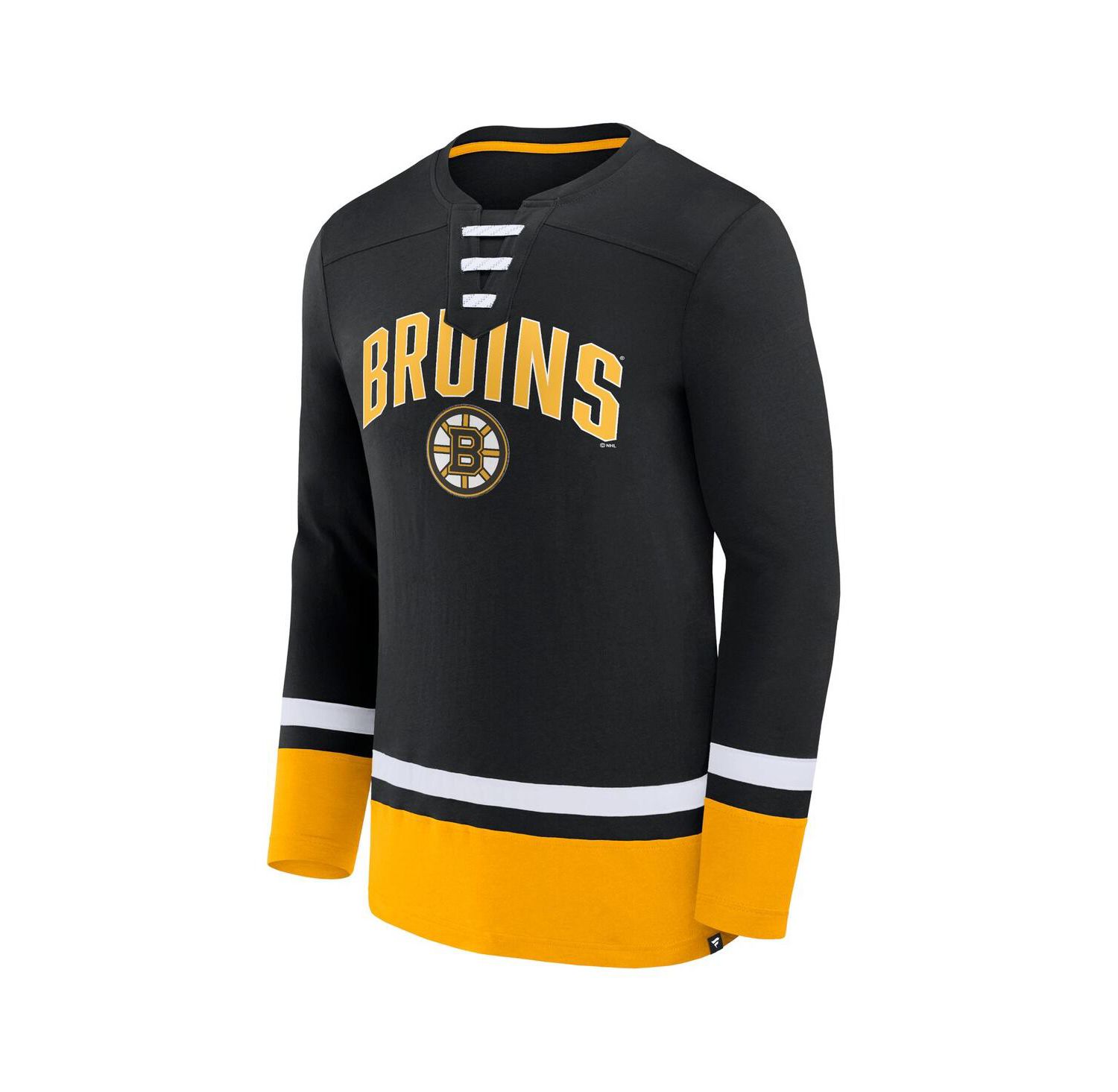 Men's Black Boston Bruins Back Pass Lace-Up Long Sleeve T-shirt