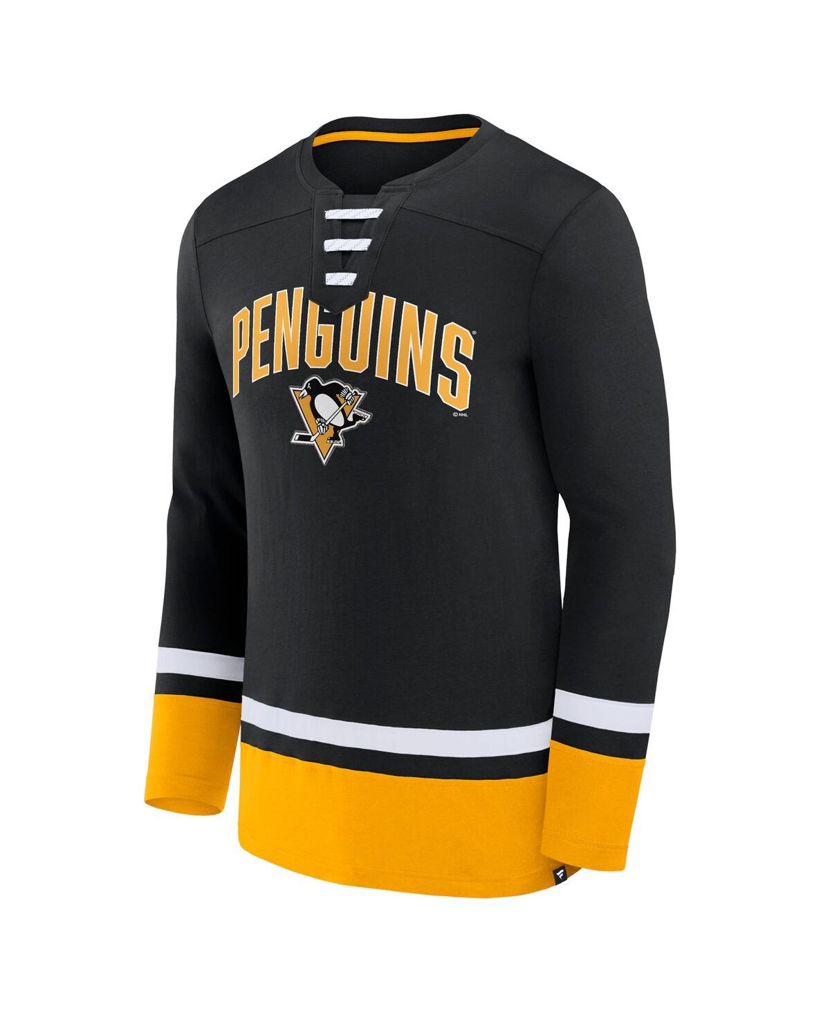 Shop Fanatics Men's  Black Pittsburgh Penguins Back Pass Lace-up Long Sleeve T-shirt