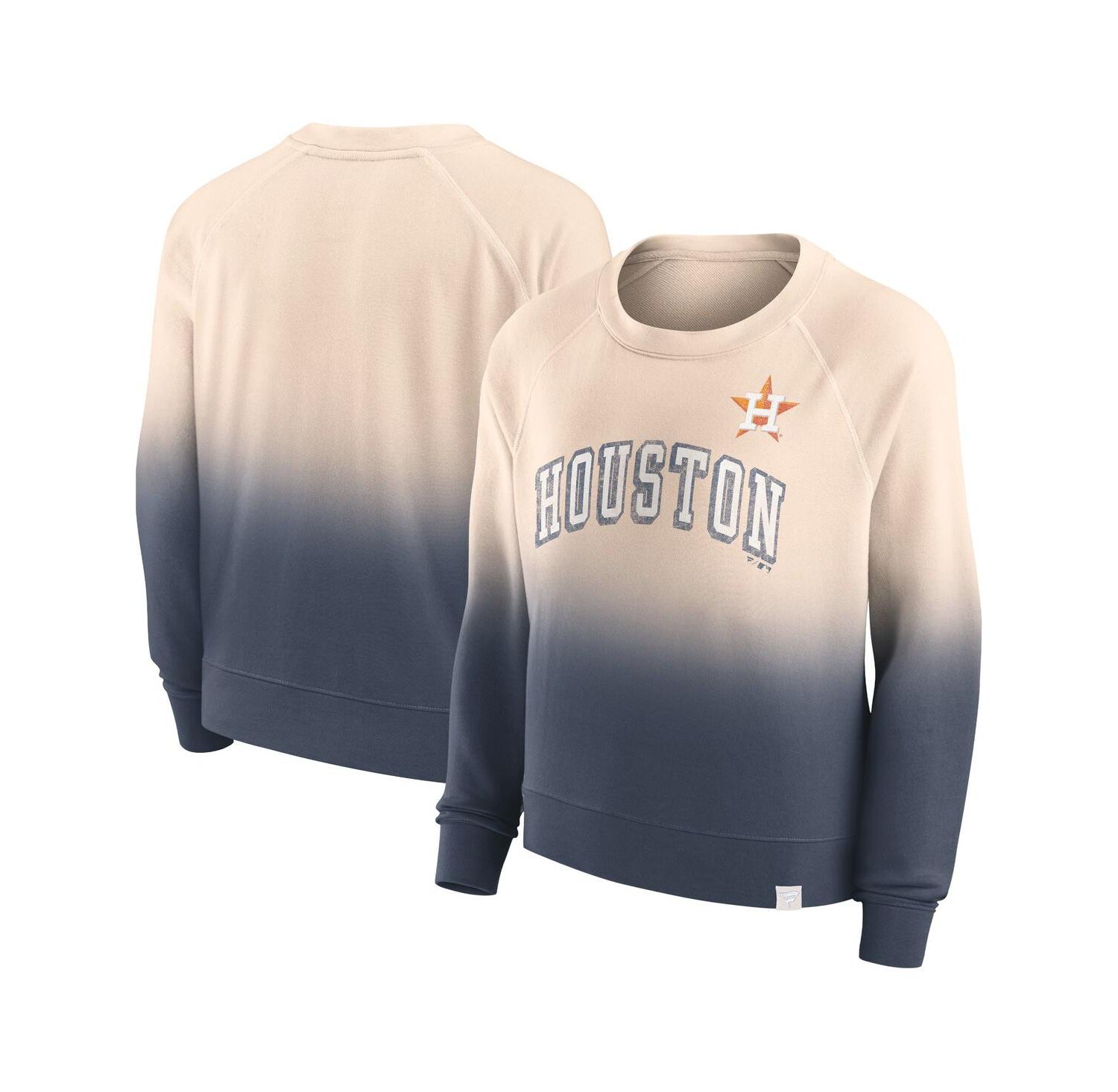 Women's Tan, Navy Distressed Houston Astros Luxe Lounge Arch Raglan Pullover Sweatshirt