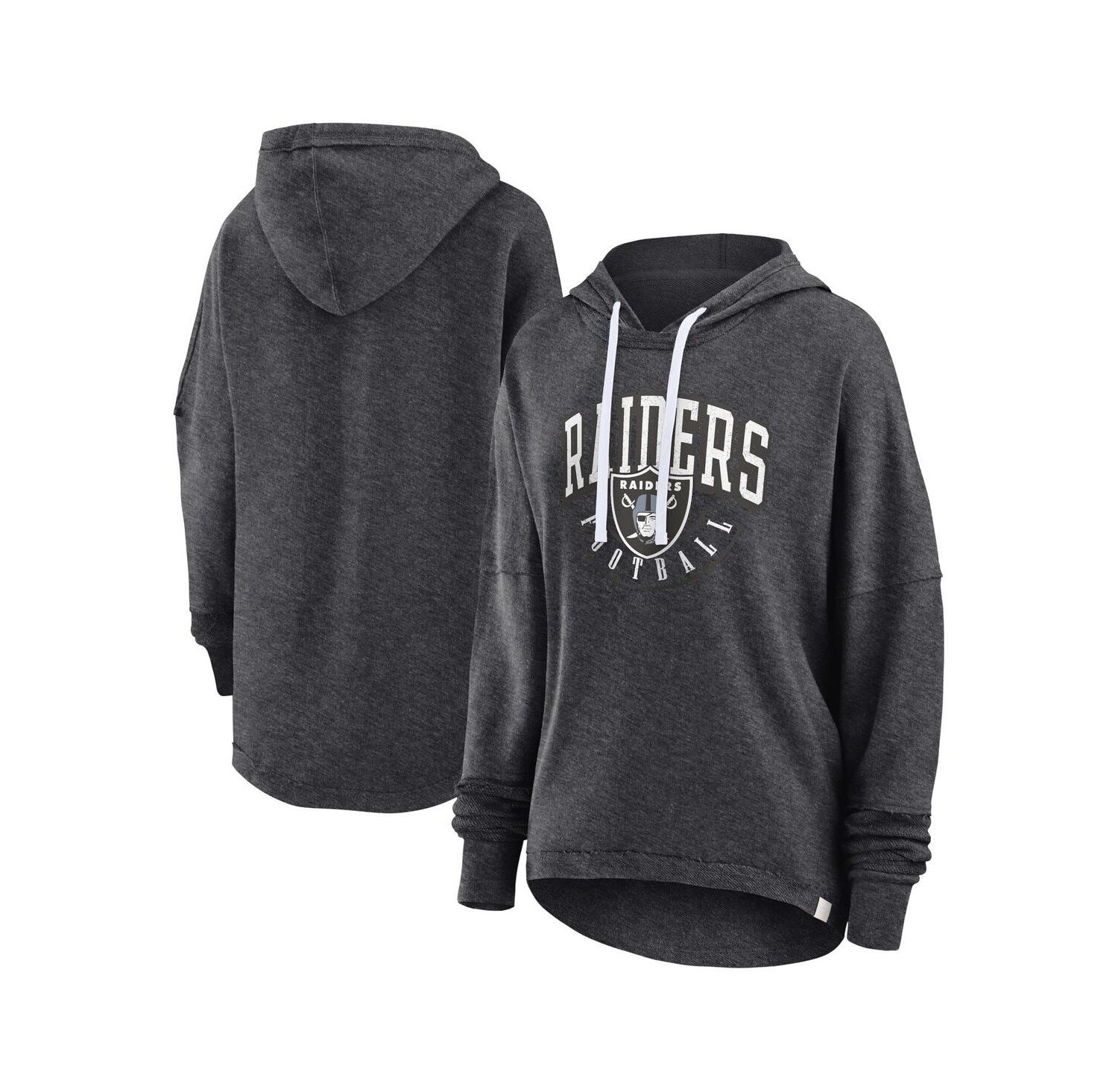 Women's Charcoal Distressed Las Vegas Raiders Lounge Helmet Arch Pullover Hoodie