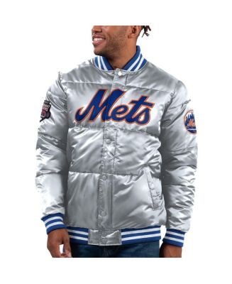 Men's Starter Silver New York Mets Bronx Satin Full-Snap Varsity Bomber ...
