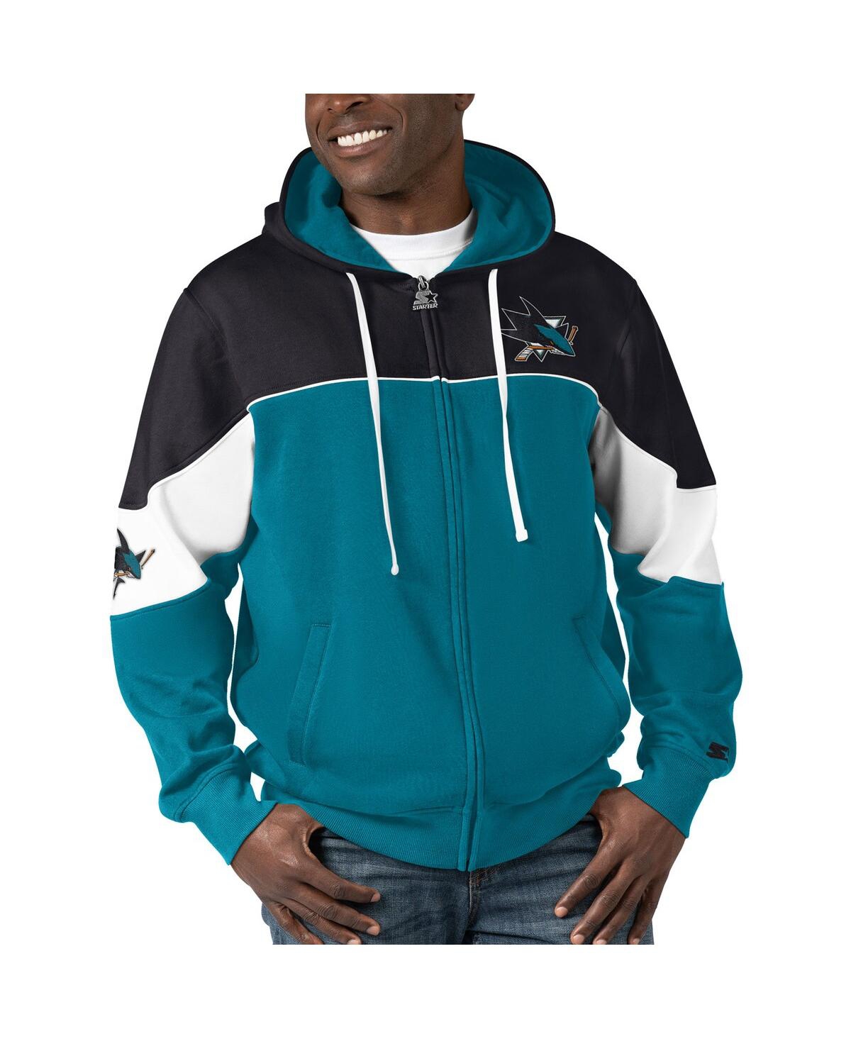 Starter Men's  Teal, Black San Jose Sharks Power Forward Full-zip Hoodie In Teal,black