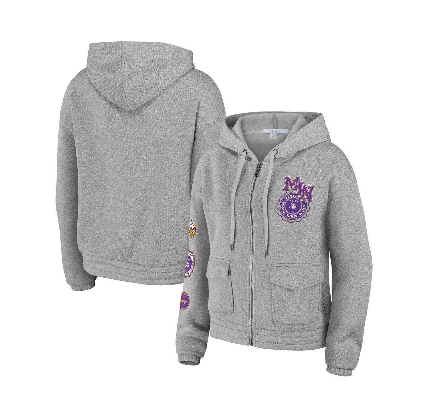 Women's Heather Gray Minnesota Vikings Full-Zip Hoodie