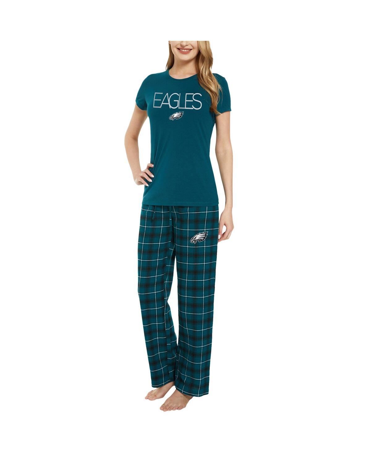 Women's Concepts Sport Green, Black Philadelphia Eagles ArcticÂ T-shirt and Flannel Pants Sleep Set - Green, Black