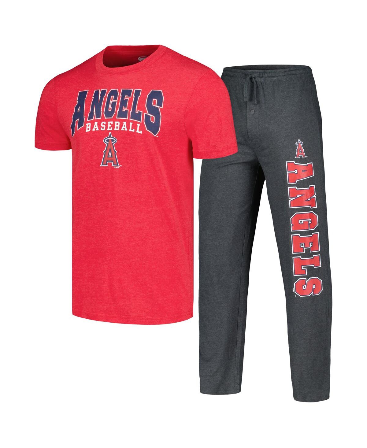 Shop Concepts Sport Men's  Charcoal, Red Los Angeles Angels Meter T-shirt And Pants Sleep Set In Charcoal,red