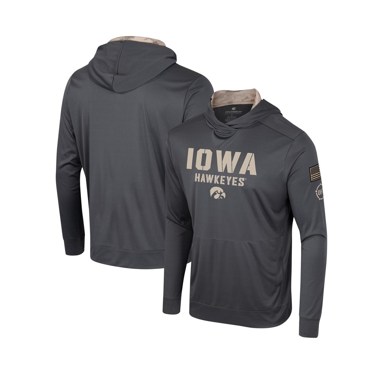 Men's Charcoal Iowa Hawkeyes OHT Military-Inspired Appreciation Long Sleeve Hoodie T-shirt