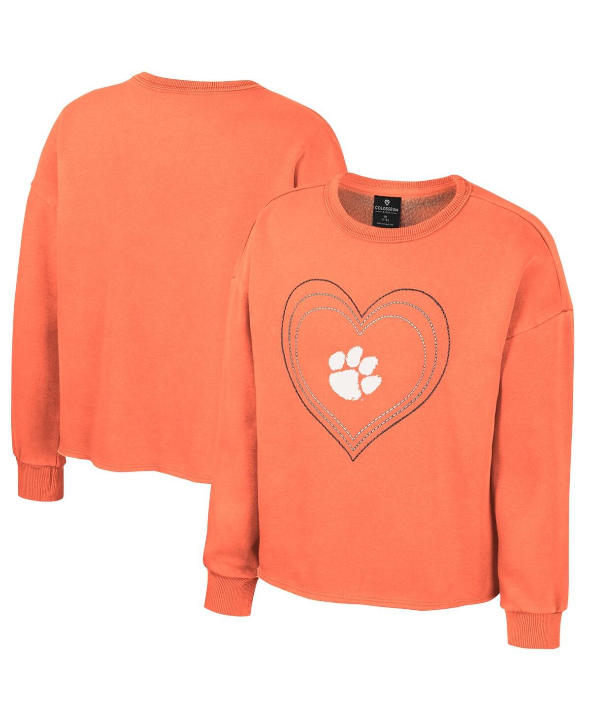 Shop Colosseum Big Girls  Orange Clemson Tigers Audrey Washed Fleece Pullover Crewneck Sweatshirt