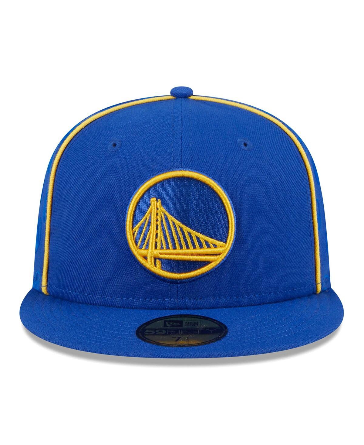 Shop New Era Men's  Royal Golden State Warriors Piped And Flocked 59fifty Fitted Hat