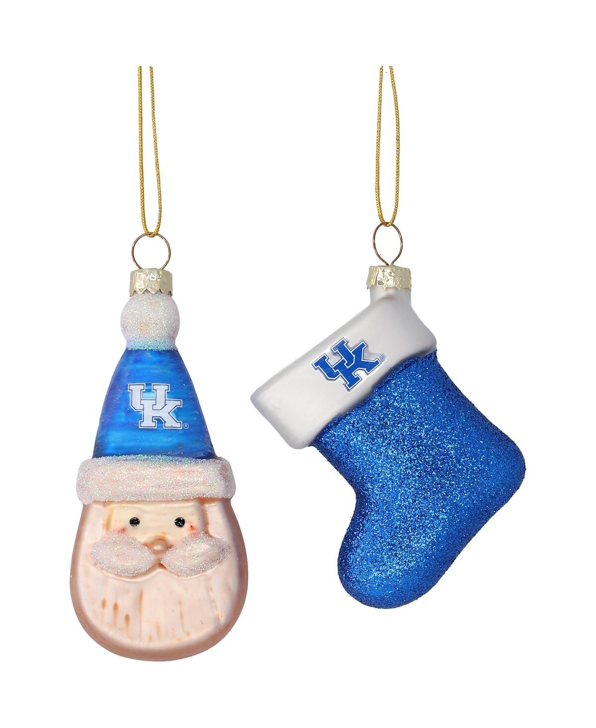 Kentucky Wildcats Two-Pack Santa and Stocking Blown Glass Ornament Set - Multi