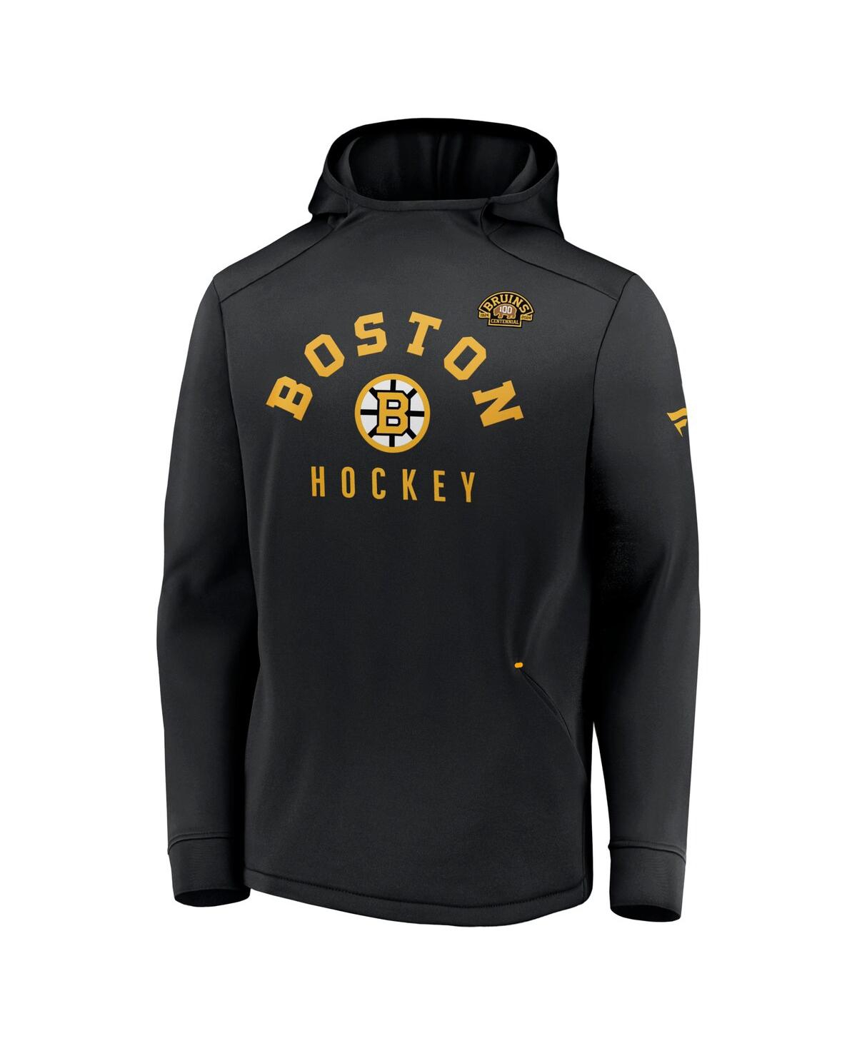 Men's FanaticsDistressed Boston Bruins Centennial Lockup Authentic Pro Pullover Hoodie - Black