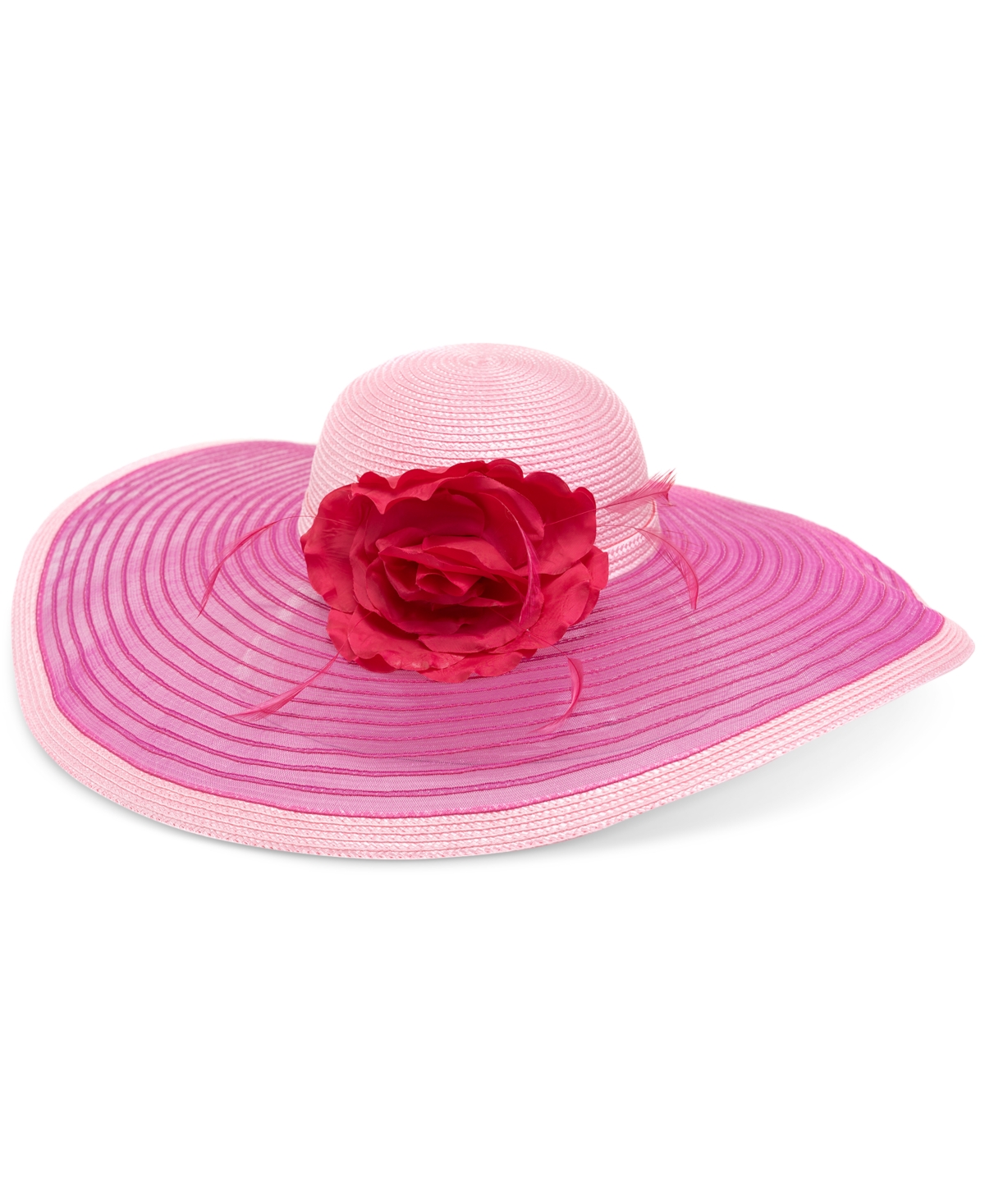 Women's Large-Flower Wide-Brim Dressy Hat - Pink