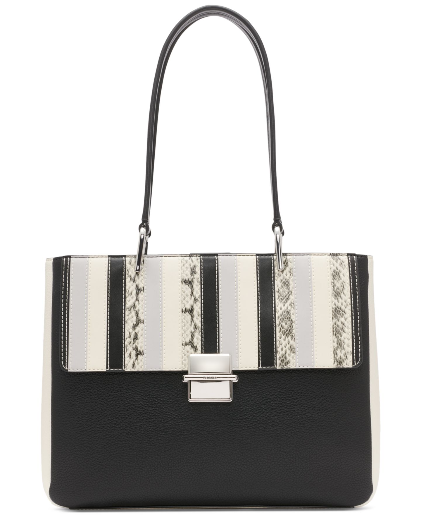 Женская сумка Calvin Klein Clove Mixed Material Push-Lock Triple Compartment, цвет: Чёрный / Белый змеиный — фото 1