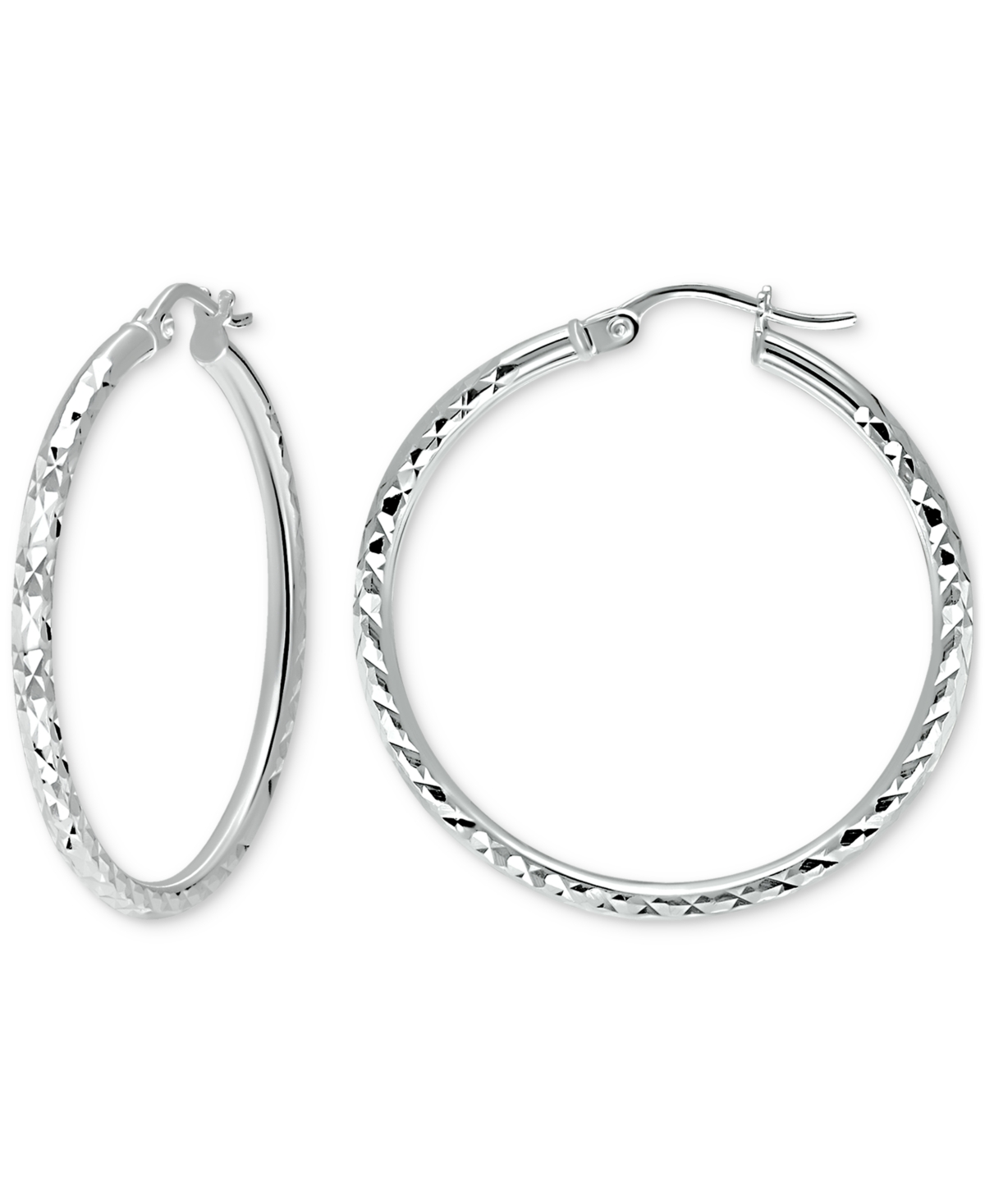 Giani Bernini Textured Medium Hoop Earrings In Sterling Silver, 30mm, Created For Macy's