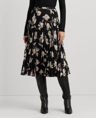 로렌 랄프로렌 Lauren Ralph Lauren Womens Printed Floral Midi Skirt,Black Multi