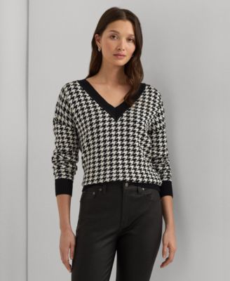 Lauren Ralph Lauren - Petite V-Neck Houndstooth Sweater