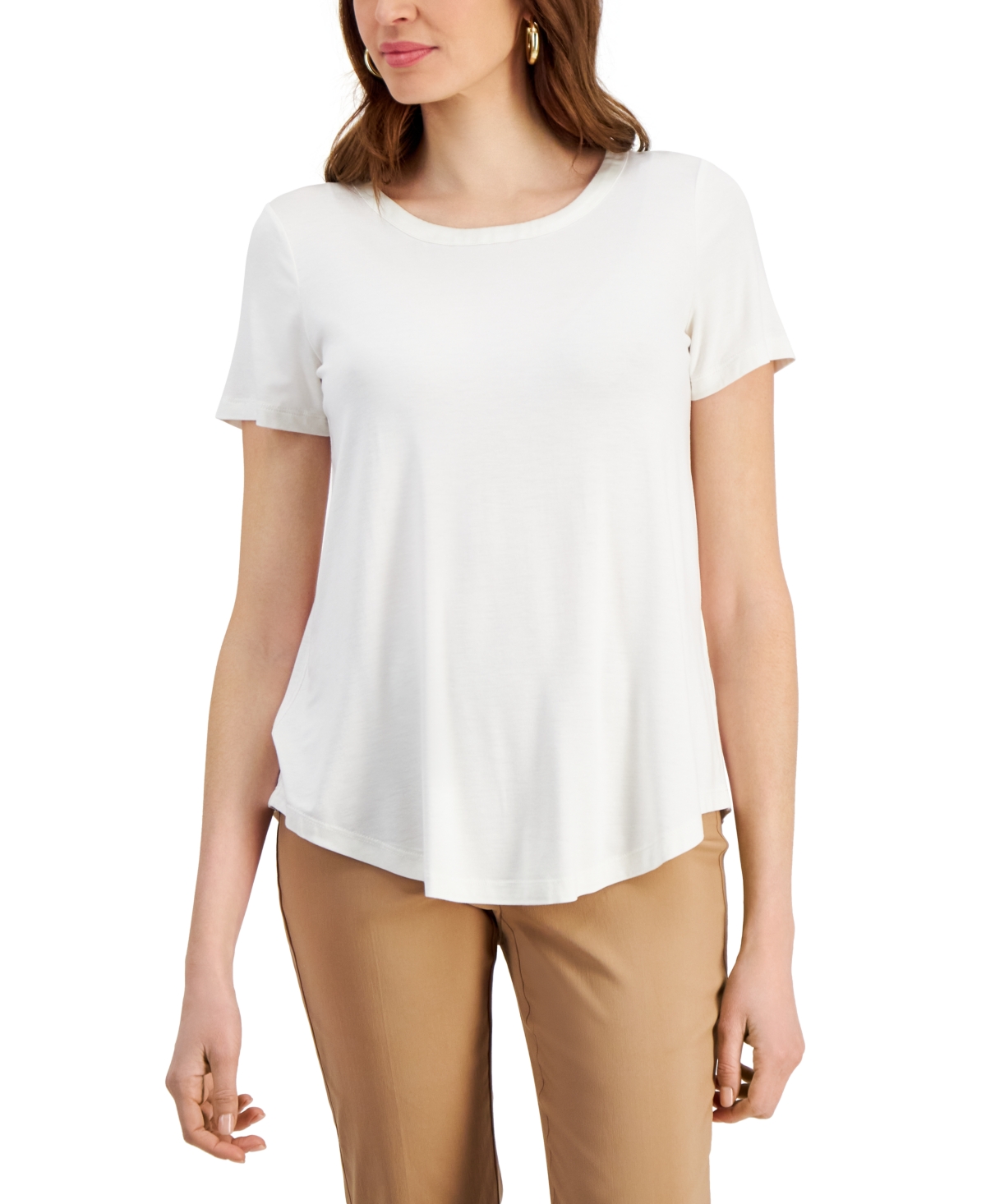 Jm Collection Women's Satin-Trim Knit Short-Sleeve Top, Created for Macy's