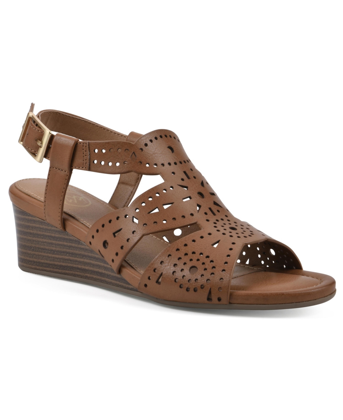 White Mountain Brush Up Wedge Sandals In Tan Smooth