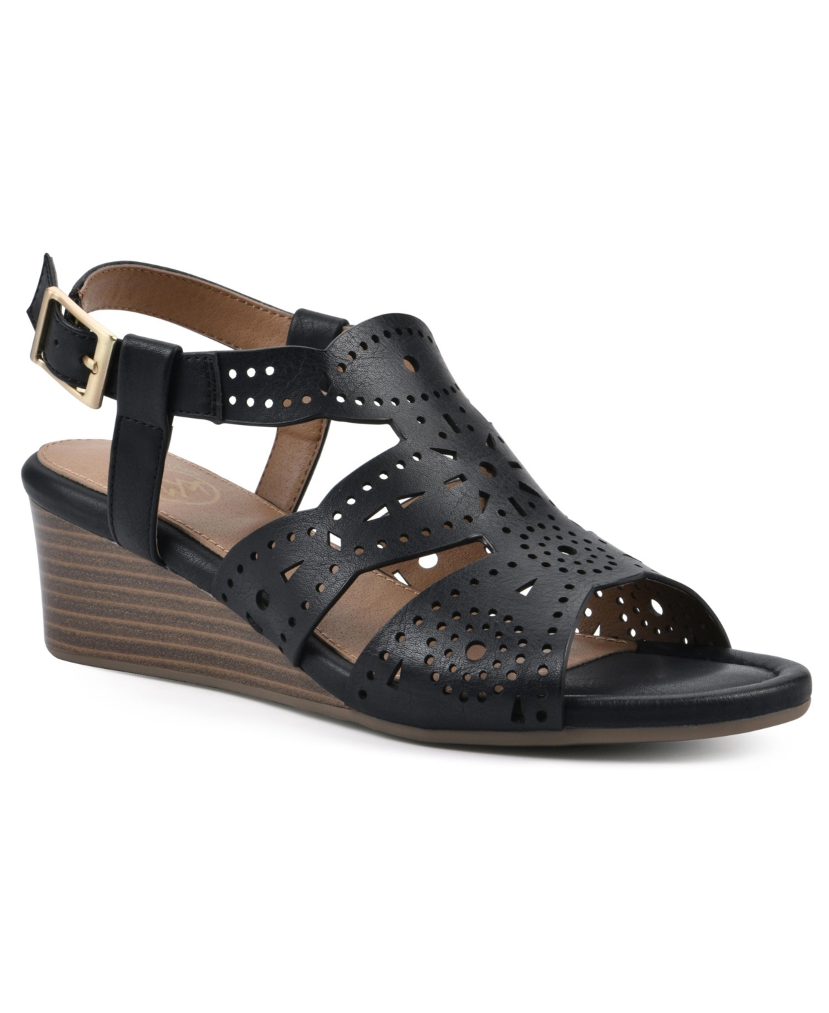White Mountain Brush Up Wedge Sandals In Black Smooth