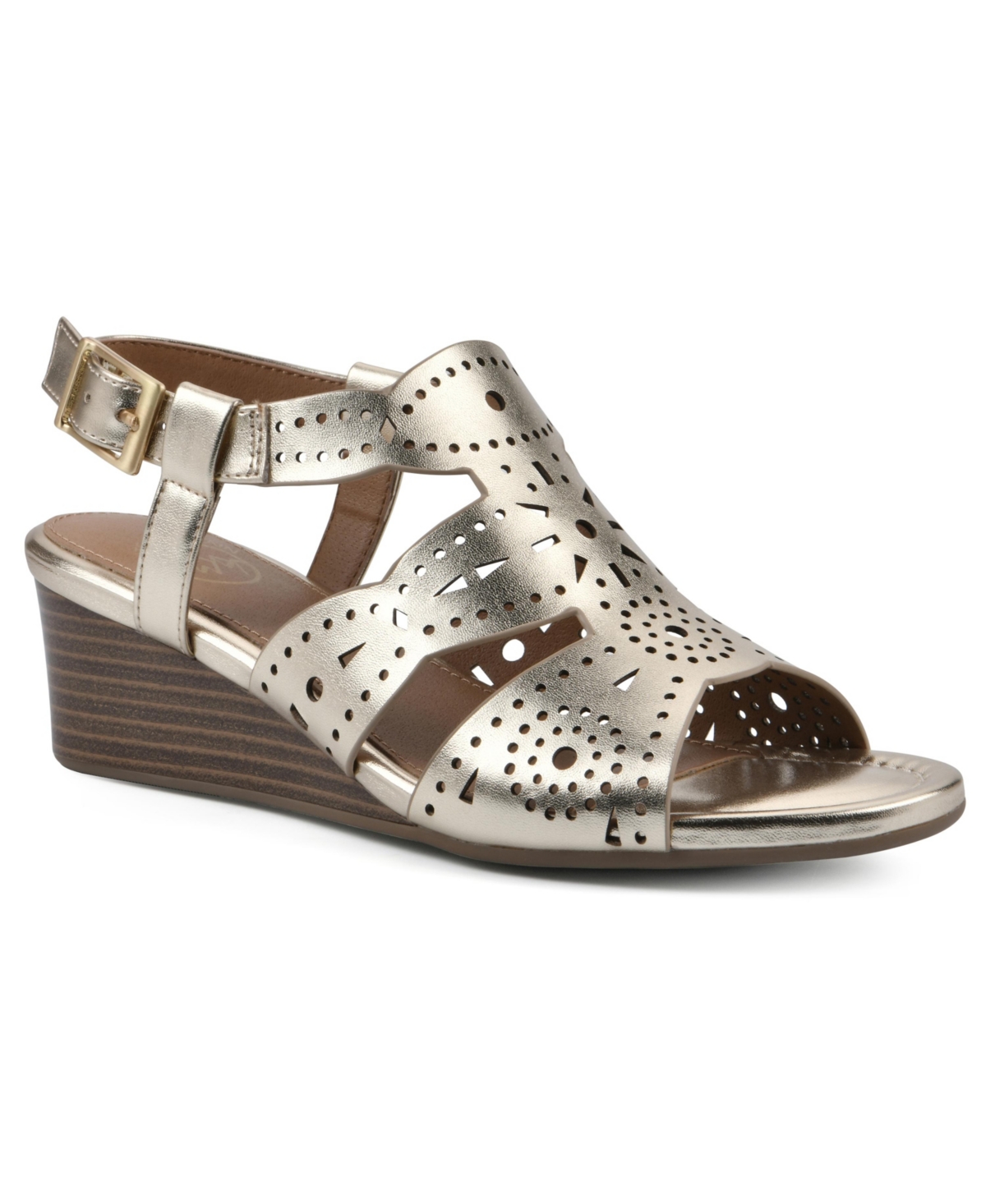 White Mountain Brush Up Wedge Sandals In Gold Metallic Smooth