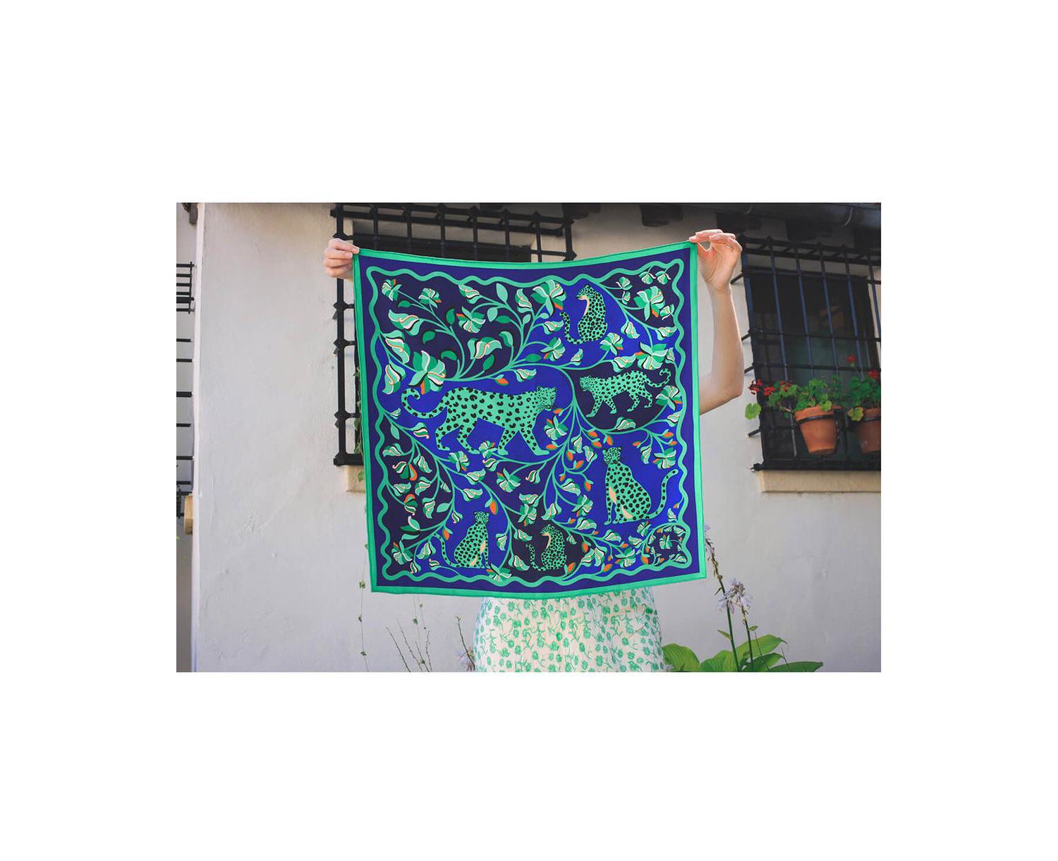 Double Sided Silk Scarf Of Leopards In The Verdant Wild