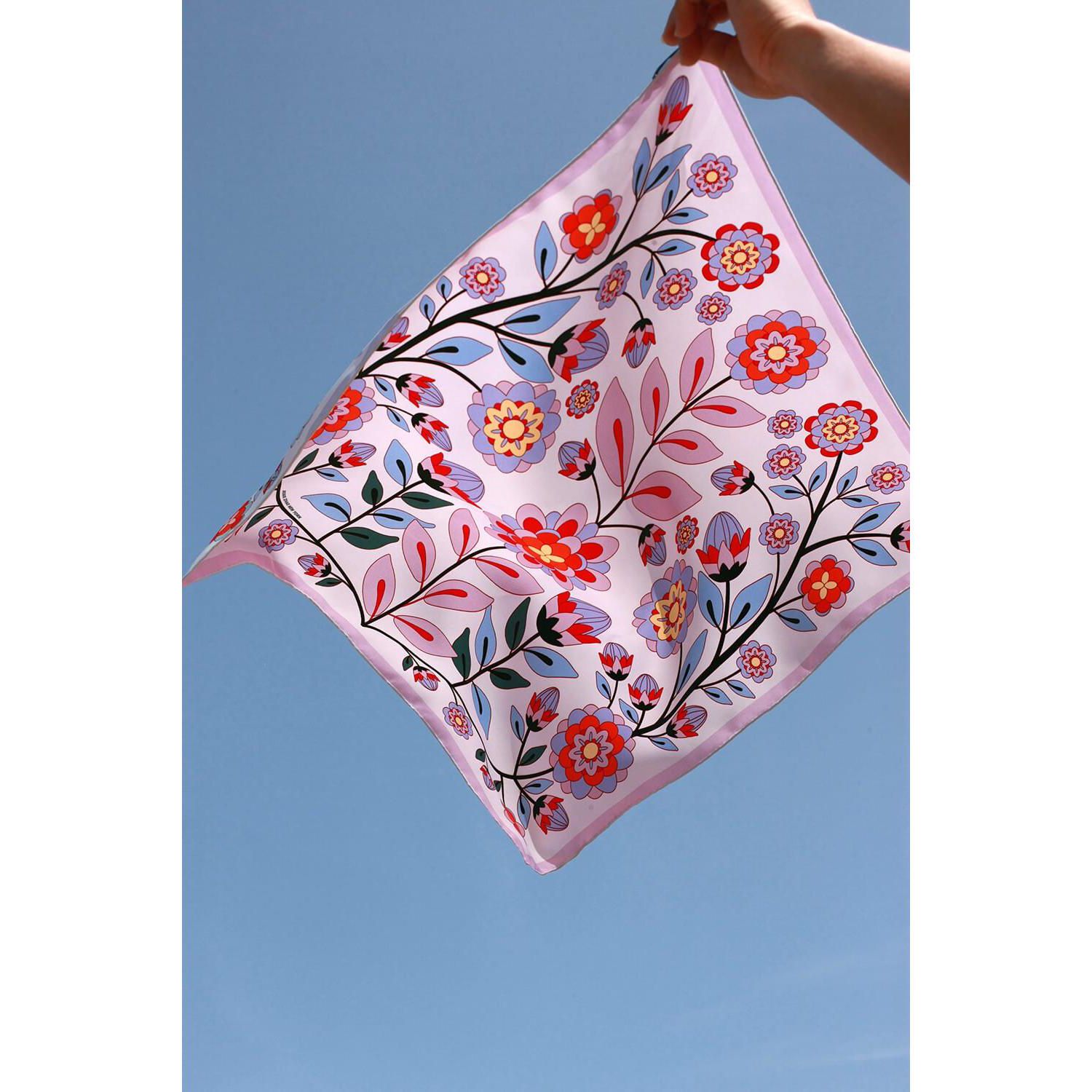 Double Sided Silk Scarf Of Pink Garden