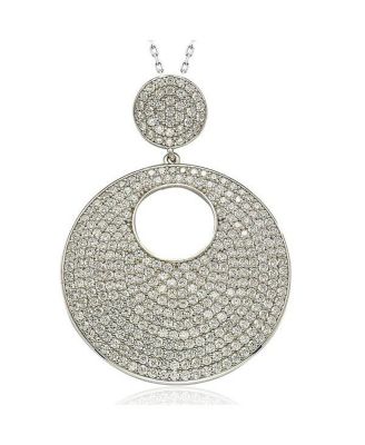 Sterling Silver Cubic Zirconia Pave Round Medallion Pendant