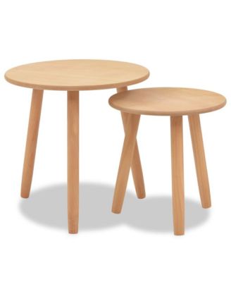 Side Table Set 2 Pieces Solid Pinewood Brown