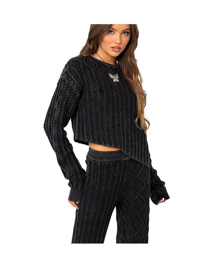 Edikted Women's Toni acid wash cable knit sweater Macy's