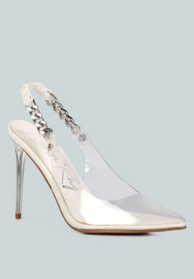 Womens Goddess Metallic Stiletto Heel Slingback Sandals