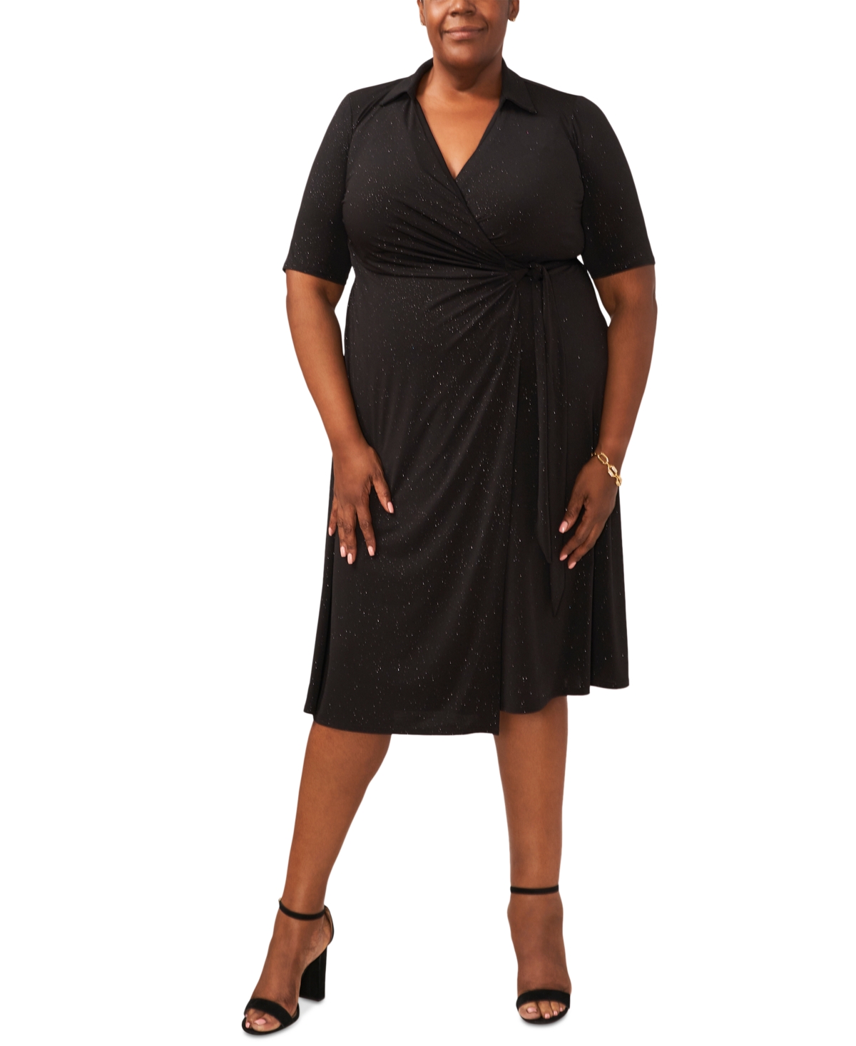 Msk Plus Size Glittered Wrap Dress In Black,black