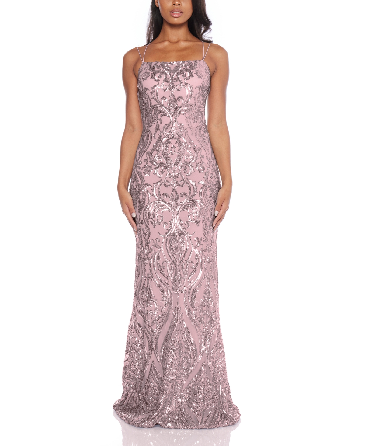 Juniors' Sequined Open-Back Gown - Blush, Silver