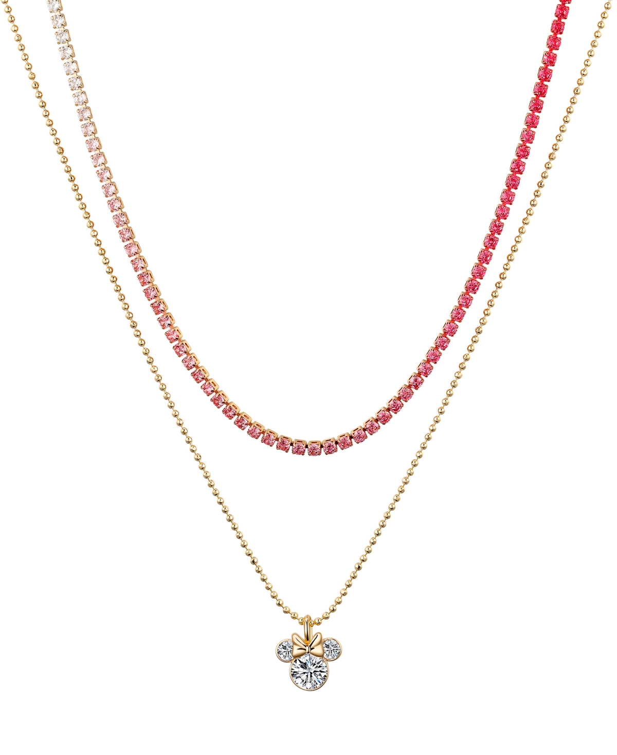 Disney Crystal Minnie Mouse Layered Necklace In Gold