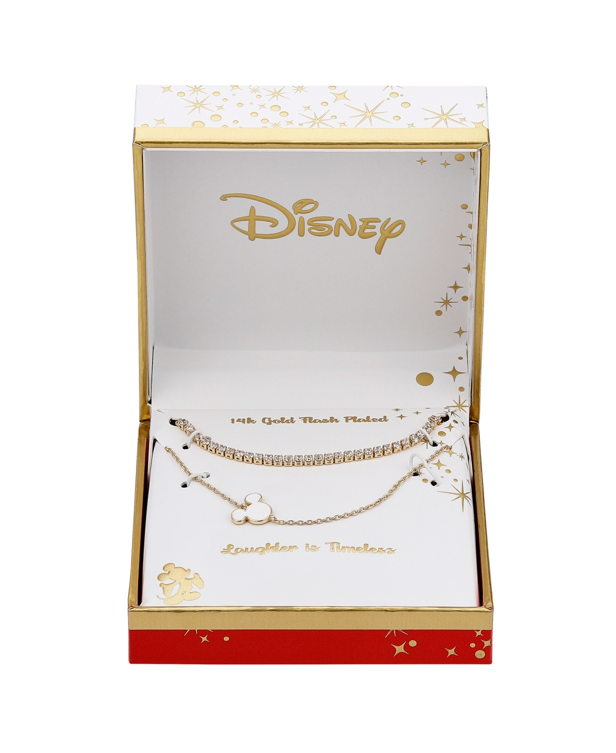 Shop Disney Cubic Zirconia White Enamel Mickey Mouse Layered Necklace Set In Gold