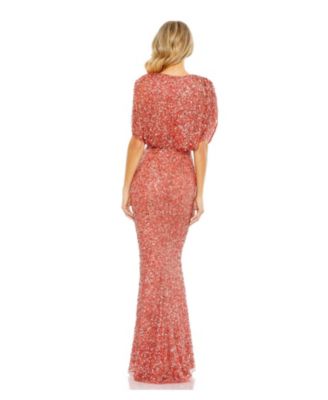 Women's Draped Sleeve V Neck Gown