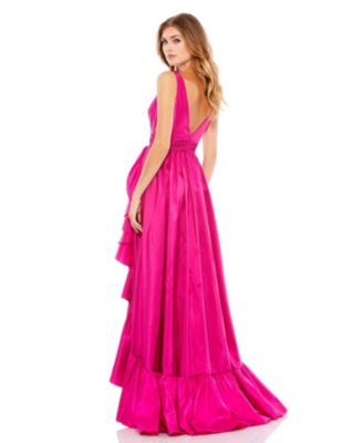 MAC DUGGAL ホルターネックHi LowラッフルロングドレスRose Mac Duggal Women's Taffeta Hi-Low Ruffle Gown - Macy's