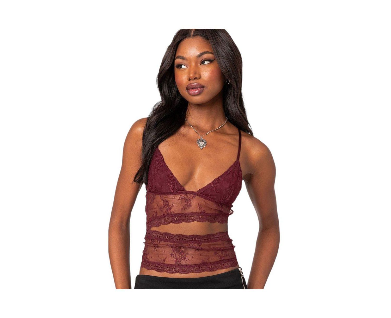 Women's Spice cut out sheer lace tank top