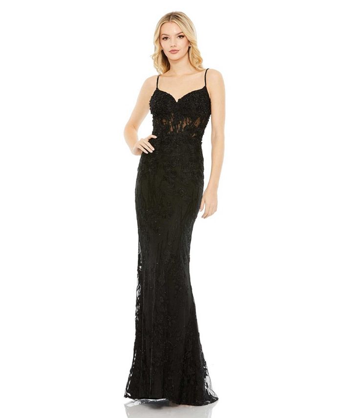 Mac Duggal Women's Embellished Sleeveless Illusion Bodice Gown - Macy's