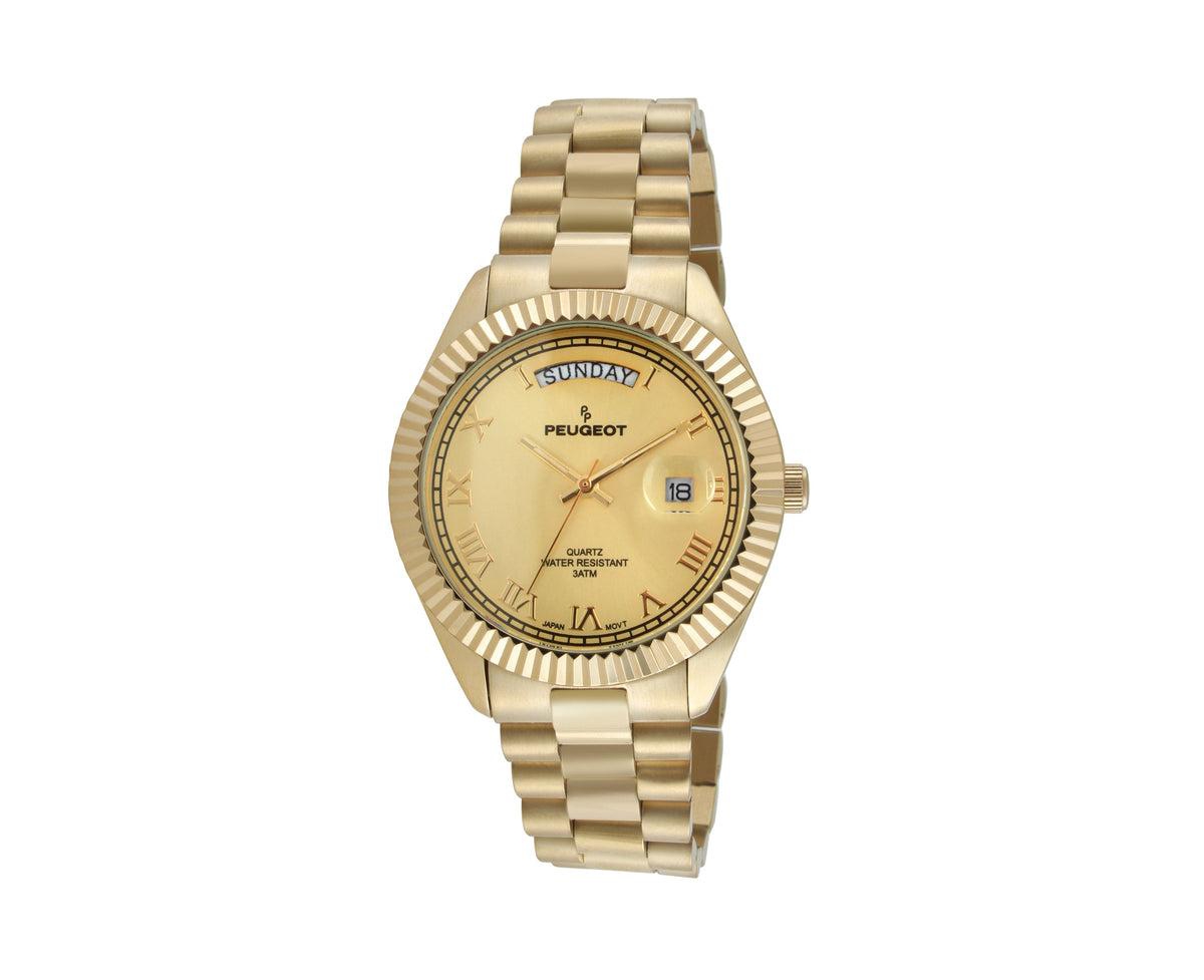 Men's 40mm Gold Face Fluted Bezel Gold Bracelet Watch - Gold
