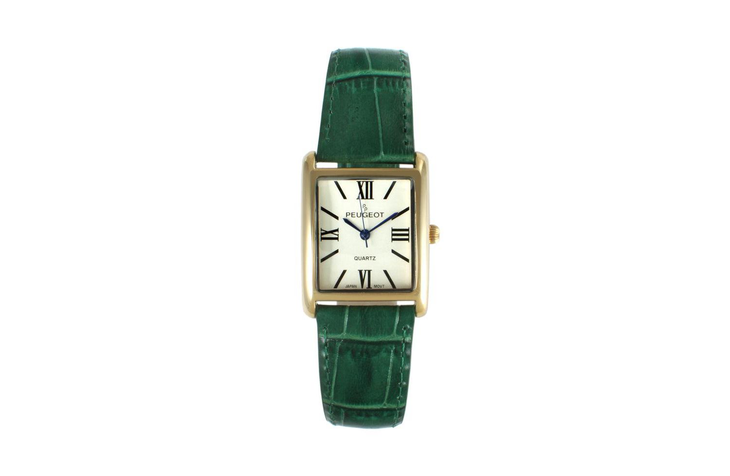 Women's Tank Watch Roman Dial Green Leather Strap